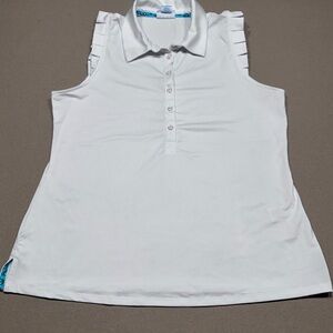 Sigrid Olsen White Sleeveless Blouse with Ruffle Shoulders